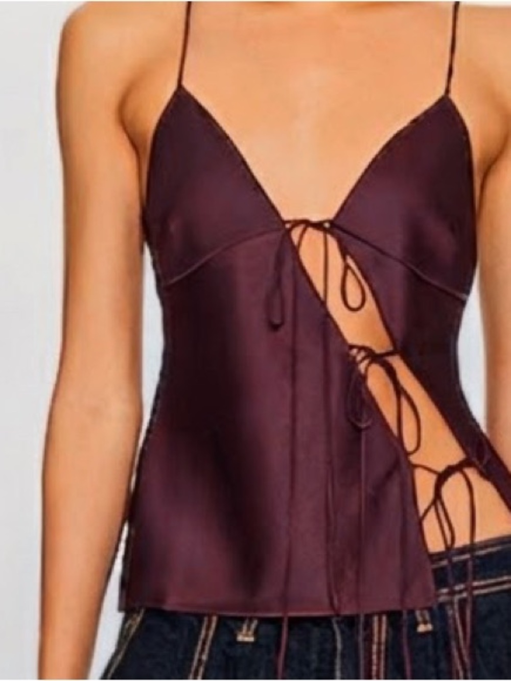 Lioness Satin Twist-Front Cami in brown